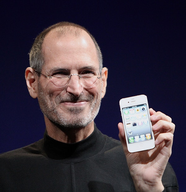 Steve Jobs shows off the iPhone 4 at the 2010 Worldwide Developers Conference.