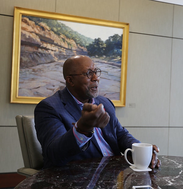 Ron Kirk talks trade at his office in Dallas. 