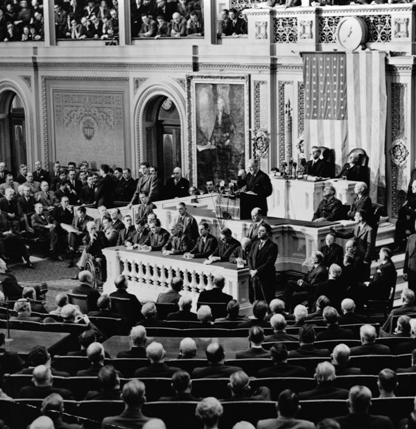 President Franklin Delano Roosevelt delivers his 1941 State of the Union address to a Joint Session of Congress. (Photo by Library of Congress/Corbis/VCG via Getty Images)