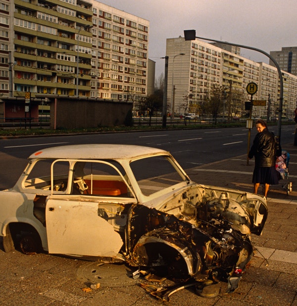 An abandoned Trabant car on a street in eastern Berlin, June 1990. (In Pictures Ltd./Corbis via Getty Images)