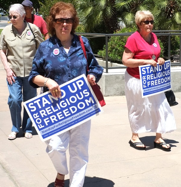Protesters at the Stand Up for Religious Freedom Rally on June 8, 2012, in Bakersfield, California. (Richard Thornton / Shutterstock.com)