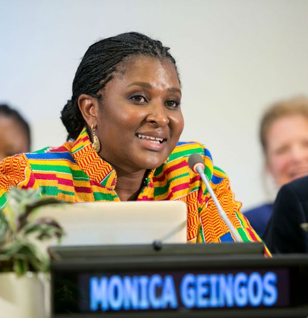 Madame Monica Geingos at the UNAIDS and the PEPFAR annoucement. A 60% decline in new HIV infections among children since 2009 in the 21 countries in sub-Saharan Africa that have been most affected. (UNAIDS)